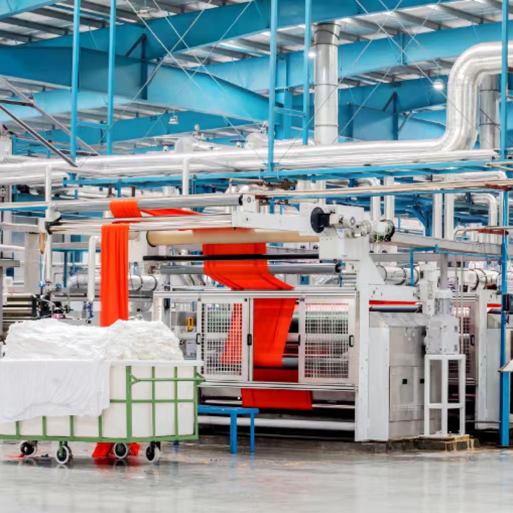 Wide angle view of the clean factory floor